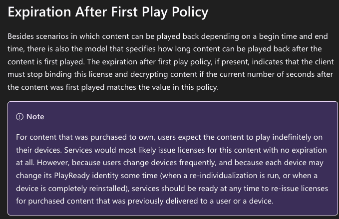PlayReady Expiration Policy